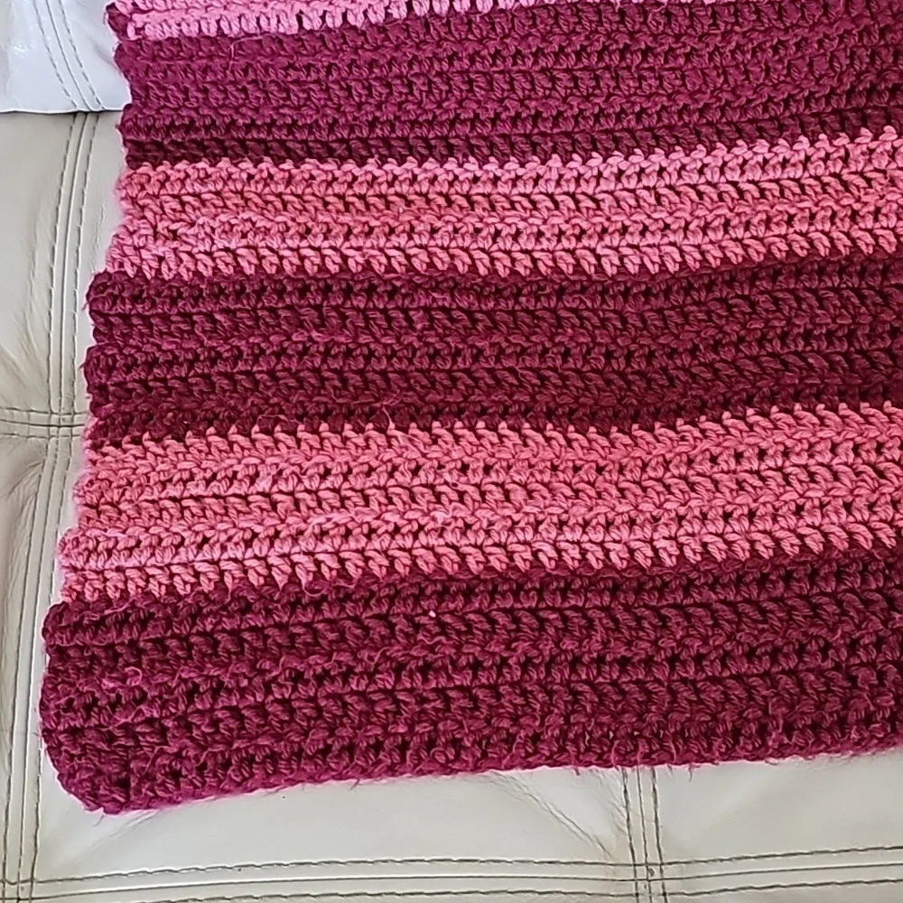 AFGAN, hand-made crochet. Beautifully done. Wine and pink‎ color. Striped.